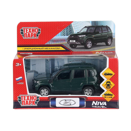 Машина металл LADA NIVA travel 12 см, двери, инерц, темно-зеленый, кор. Технопарк в кор.2*36шт