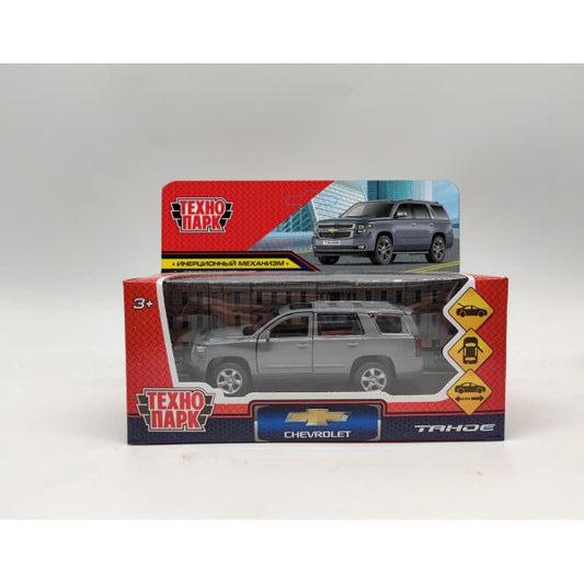 Машина металл CHEVROLET TAHOE 12 см, двери, багаж, инерц, темно серый , кор. Технопарк в кор.2*36шт