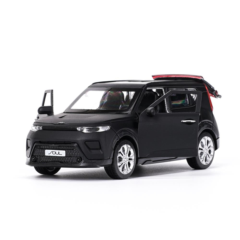 Машина металл свет-звук KIA soul 12 см, двер, инер, черный МАТОВЫЙ, кор. Технопарк в кор.2*36шт
