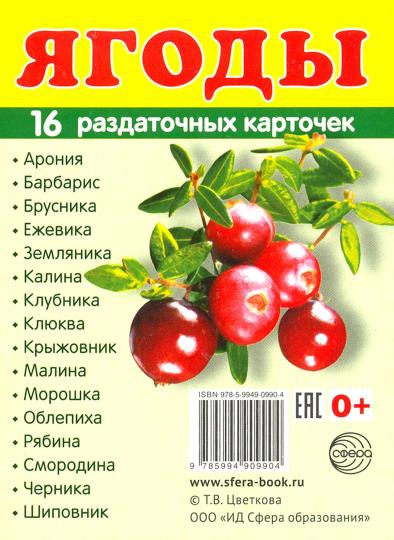 Демонстрационные картинки "Ягоды".16 раздаточных карточек с текстом