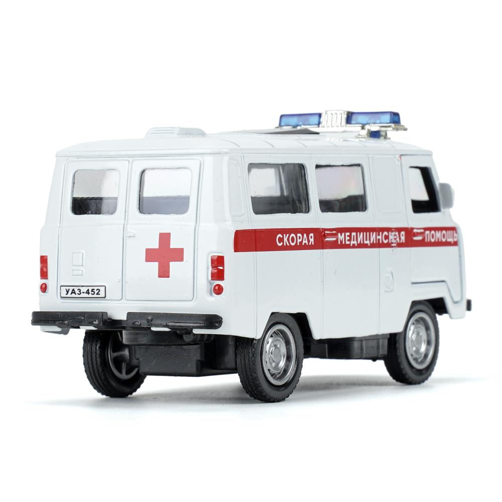 Машина металл свет-звук уаз-452 "буханка" СКОРАЯ 10,5 см, двери, инерц, кор. Технопарк в кор.2*36шт