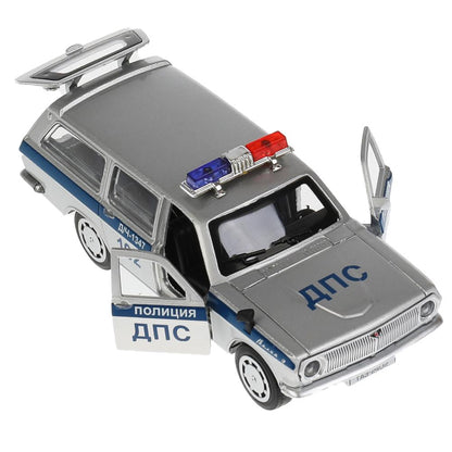 Машина металл ГАЗ-2402 "ВОЛГА" ПОЛИЦИЯ 12 см, двери, багаж, в кор. Технопарк в кор.2*36шт