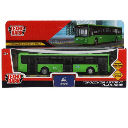 LIAZ5292-18-GN 326458 Модель металл АВТОБУС ЛИАЗ-5292 длина 18 см, двери, инерц, зеленый, кор. Техно