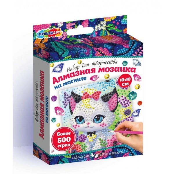 Алмазная мозаика на магните котик с бантиком МУЛЬТИ АРТ в кор.50шт