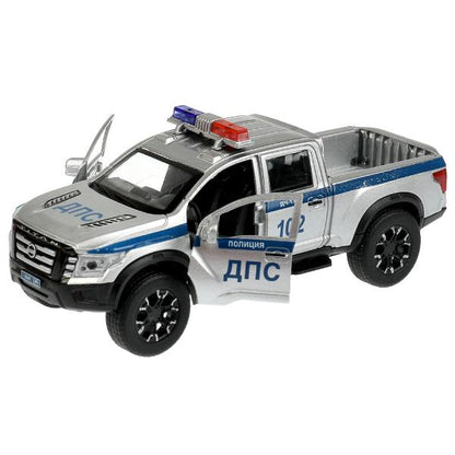 Машина металл свет-звук NISSAN TITAN ПОЛИЦИЯ 12,5 см, двери, баг, инер, кор. Технопарк в кор.2*36шт
