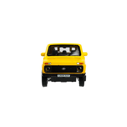 Машина металл LADA 4x4 12 см, двери, багаж, инерц, желтый, кор. Технопарк в кор.2*36шт