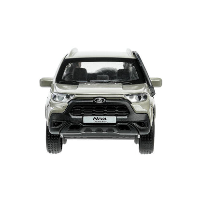 Машина металл LADA NIVA travel 12 см, двери, инер,серый, кор. Технопарк в кор.2*36шт
