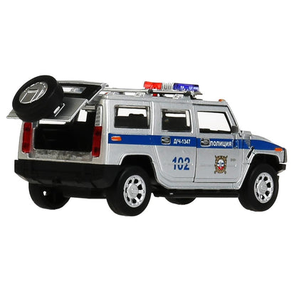 Машина металл "hummer h2 полиция" 12см, откр.двери, инерц, серебристый в кор. Технопарк в кор.2*36шт