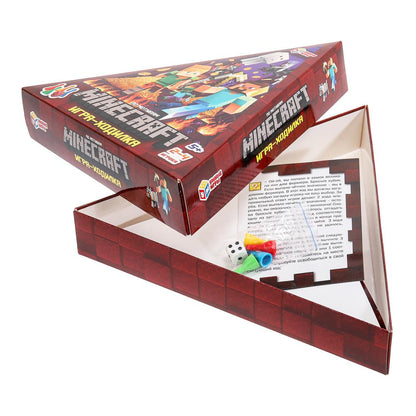 По мотивам Майнкрафт. Настольная игра-ходилка в треугольной кор. 300х300х50мм. Умные игры в кор.20шт