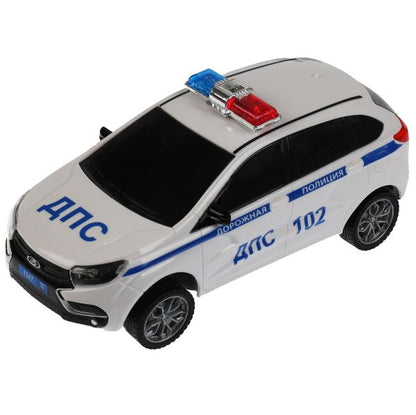 Машина р/у LADA XRAY ПОЛИЦИЯ 18 см, свет, бел, кор. Технопарк в кор.36шт
