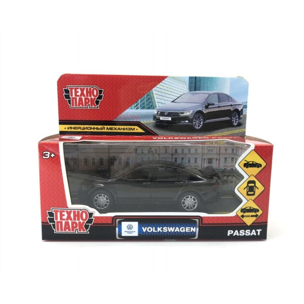 Машина металл VOLKSWAGEN PASSAT длина 12 см, двер, баг, инерц, черный, кор. Технопарк в кор.2*36шт