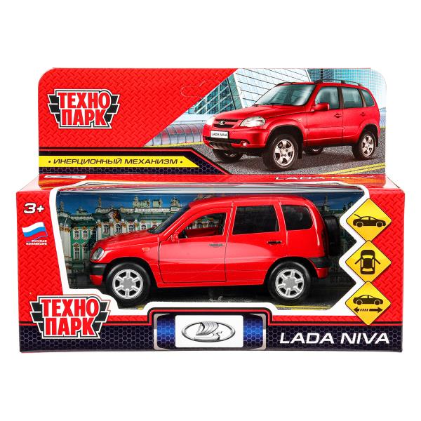 Машина металл LADA NIVA длина 12 см, двери, багаж, инерц, красный, кор. Технопарк в кор.2*36шт