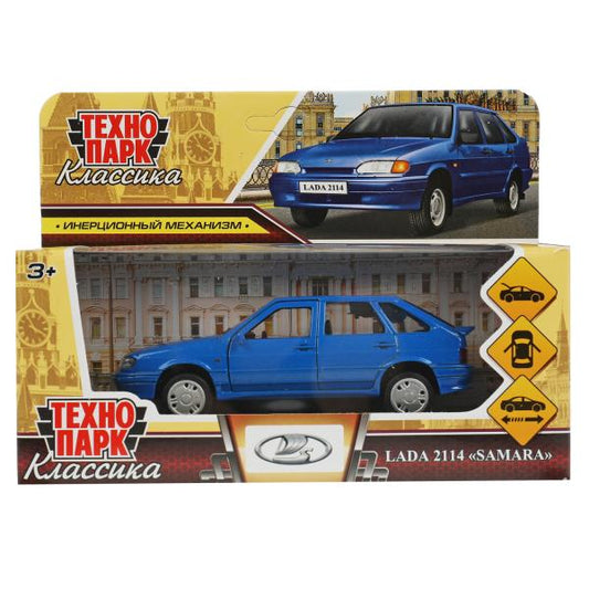 Машина металл LADA -2114 "SAMARA", 12 см, двери, багаж, инерц., синий , кор. Технопарк в кор.2*36шт