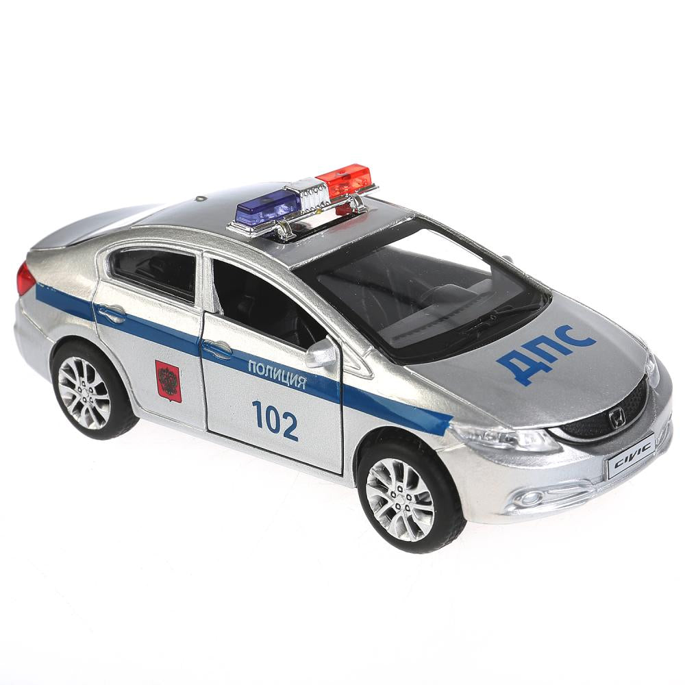 Машина металл "HONDA CIVIC ПОЛИЦИЯ", длина 12см, открыв. двери, инерц, в кор. Технопарк в кор.2*36шт
