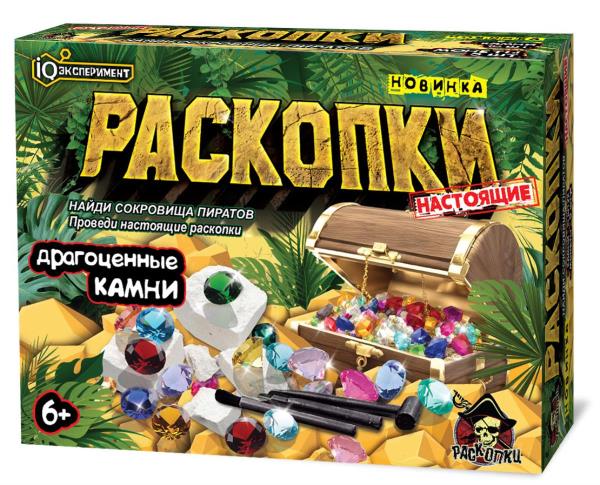 Набор раскопки драгоценные камни 6шт., брусок, инструменты 3шт., в кор. IQ Эксперимент в кор.2*24шт