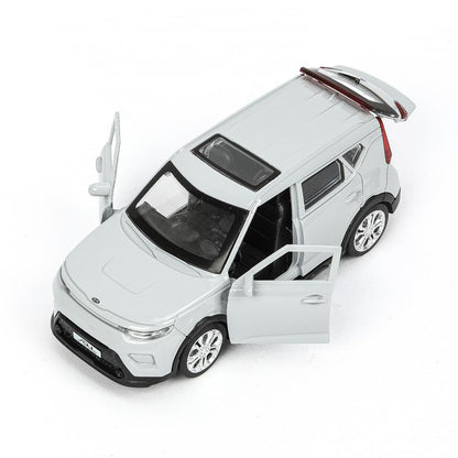 Машина металл KIA soul длина 12 см, двери, багаж., инерц, серебряный, кор. Технопарк в кор.2*36шт