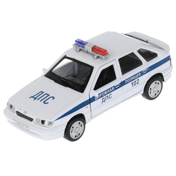 Машина металл LADA-2114 "SAMARA" ПОЛИЦИЯ 12 см, двери, багаж, белый, кор. Технопарк в кор.2*36шт
