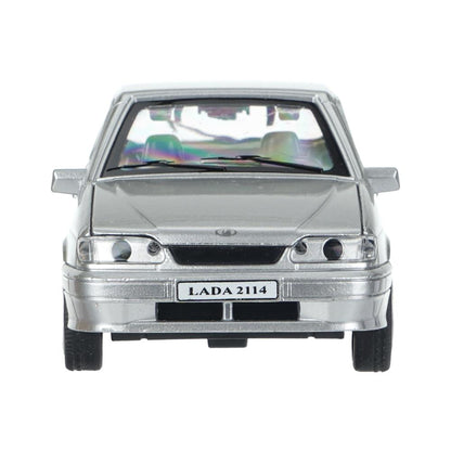 Машина металл ваз LADA 2114 15 см,св-з,откр 4 дв,баг,кап,инер,серебрист,кор. Технопарк в кор.2*36шт