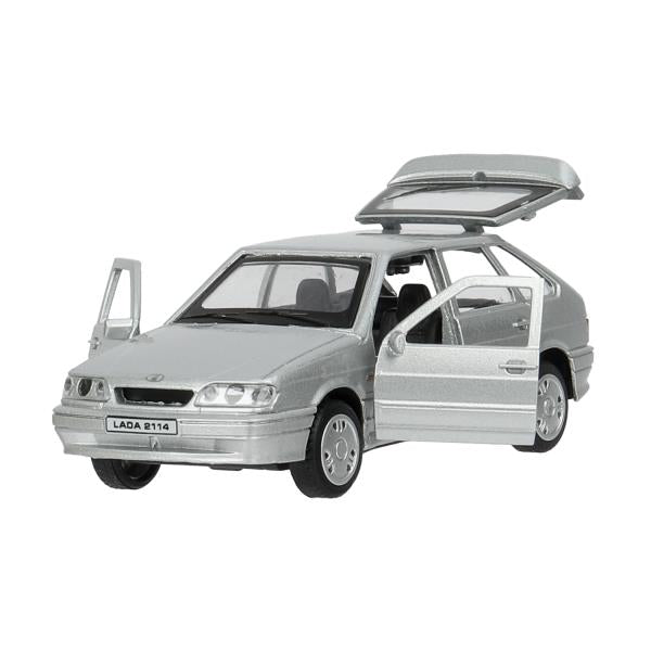 Машина металл LADA-2114 "SAMARA" 12 см, двери, багаж, инерц, серебрист, кор. Технопарк в кор.2*36шт