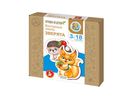 Пазлы из дерева. Контурные пазлы "Зверята" 18 элементов