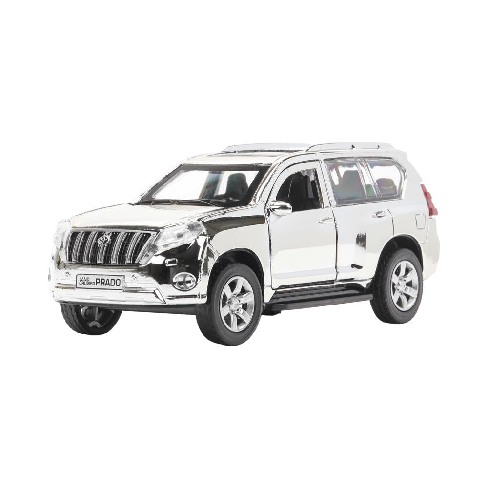 Машина металл TOYOTA PRADO ХРОМ 12 см, двери, багаж, инерц, серебрист, кор. Технопарк в кор.2*36шт