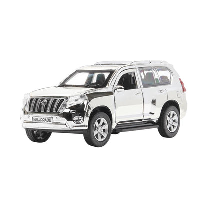 Машина металл TOYOTA PRADO ХРОМ 12 см, двери, багаж, инерц, серебрист, кор. Технопарк в кор.2*36шт