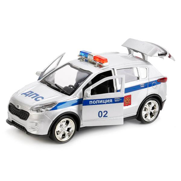 SPORTAGE-POLICE 239544 МАШИНА "ТЕХНОПАРК" МЕТАЛЛ. ИНЕРЦ. KIA SPORTAGE ПОЛИЦИЯ 12СМ, ОТКРЫВ. ДВЕРИ