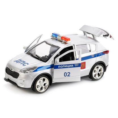 SPORTAGE-POLICE 239544 МАШИНА "ТЕХНОПАРК" МЕТАЛЛ. ИНЕРЦ. KIA SPORTAGE ПОЛИЦИЯ 12СМ, ОТКРЫВ. ДВЕРИ