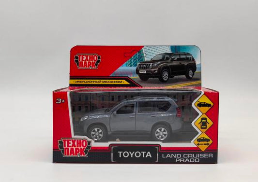 Машина металл TOYOTA PRADO длина 12 см, двери, багаж, инерц, серый, кор. Технопарк в кор.2*36шт