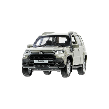 Машина металл LADA NIVA travel 12 см, двери, инер,серый, кор. Технопарк в кор.2*36шт
