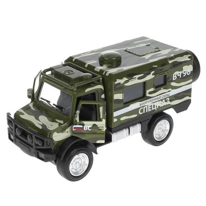 FY6066A-14SLMIL-GN306656 Машина металл свет-звук ГРУЗОВИК ВОЕННЫЙ КАМУФЛЯЖ 14 см, двери, зелен, кор.