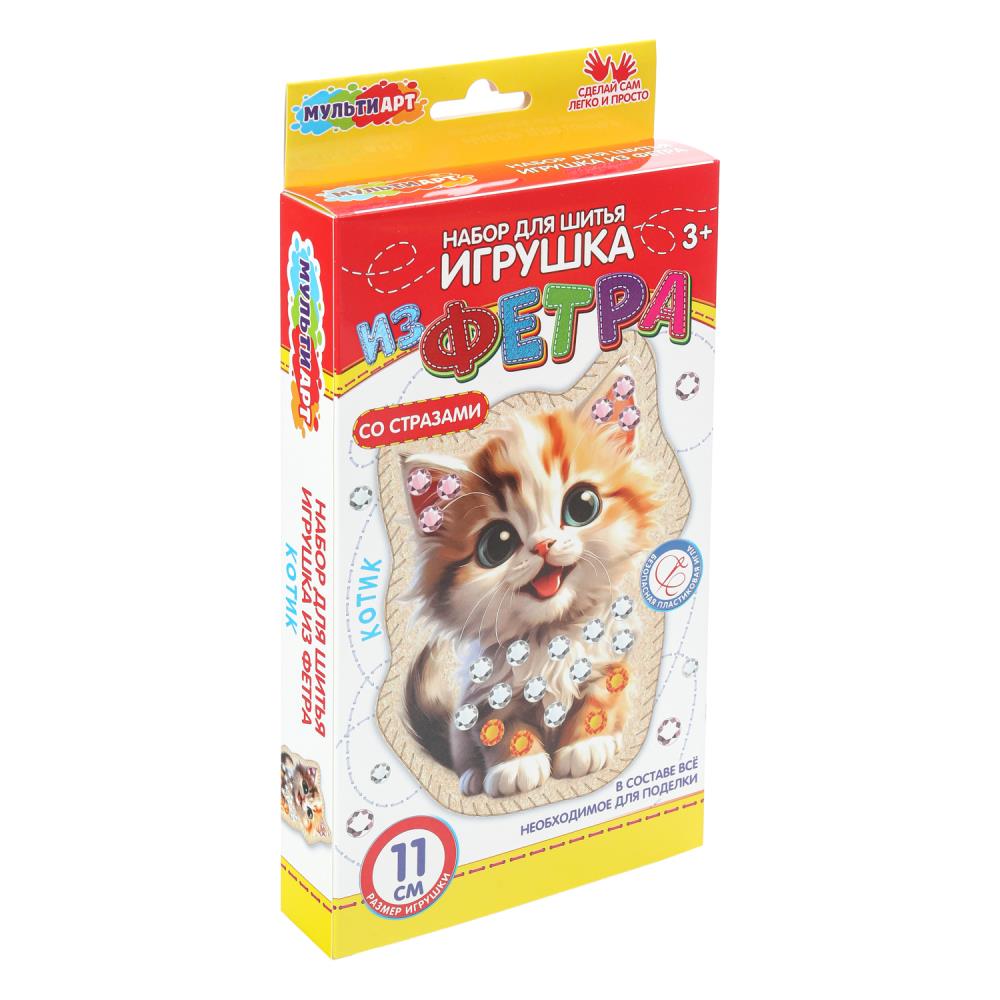 Игрушка из фетра Со стразами котенок МУЛЬТИ АРТ в кор.66шт