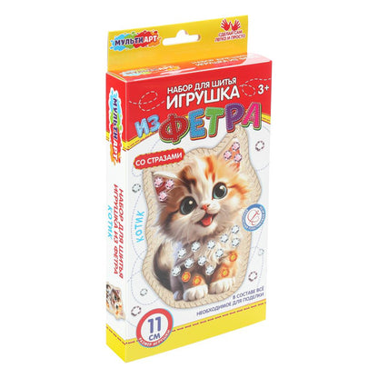 Игрушка из фетра Со стразами котенок МУЛЬТИ АРТ в кор.66шт