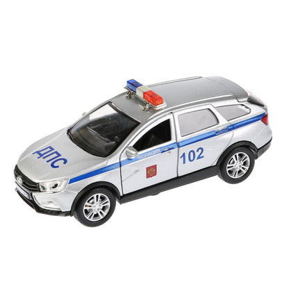 Машина металл свет-звук LADA VESTA SW CROSS ПОЛИЦИЯ 12см, открыв. двери 9748P Технопарк в кор.2*36шт