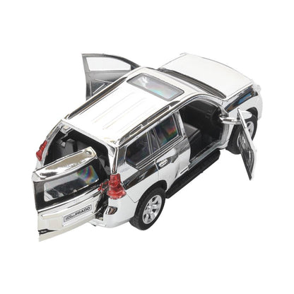 Машина металл TOYOTA PRADO ХРОМ 12 см, двери, багаж, инерц, серебрист, кор. Технопарк в кор.2*36шт