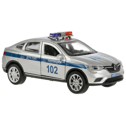 Машина металл свет-звук RENAULT ARKANA ПОЛИЦИЯ 12 см, двери, багаж, кор. Технопарк в кор.2*36шт