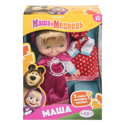 Кукла Маша и Медведь маша 25см, озвуч, платье в горошек, кор КАРАПУЗ в кор.18шт
