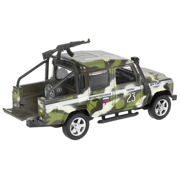 Машина металл свет-звук LAND ROVER DEFENDER PICКUP КАМУФЛЯЖ 12 см, двер,кор. Технопарк в кор.2*36шт