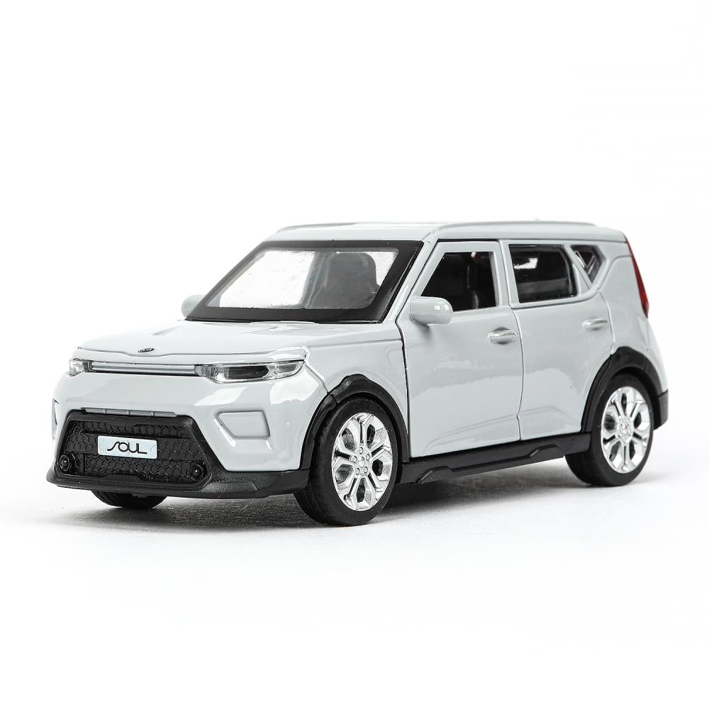 Машина металл KIA soul длина 12 см, двери, багаж., инерц, серебряный, кор. Технопарк в кор.2*36шт