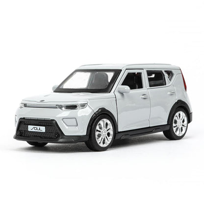 Машина металл KIA soul длина 12 см, двери, багаж., инерц, серебряный, кор. Технопарк в кор.2*36шт