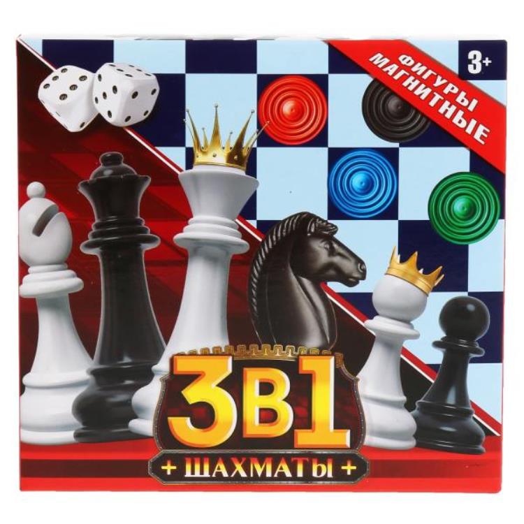 Шахматы магнитные, 3в1 (шахматы + 2 наст.игры) в русс. кор. 16*15*3см Играем вместе в кор.2*72шт