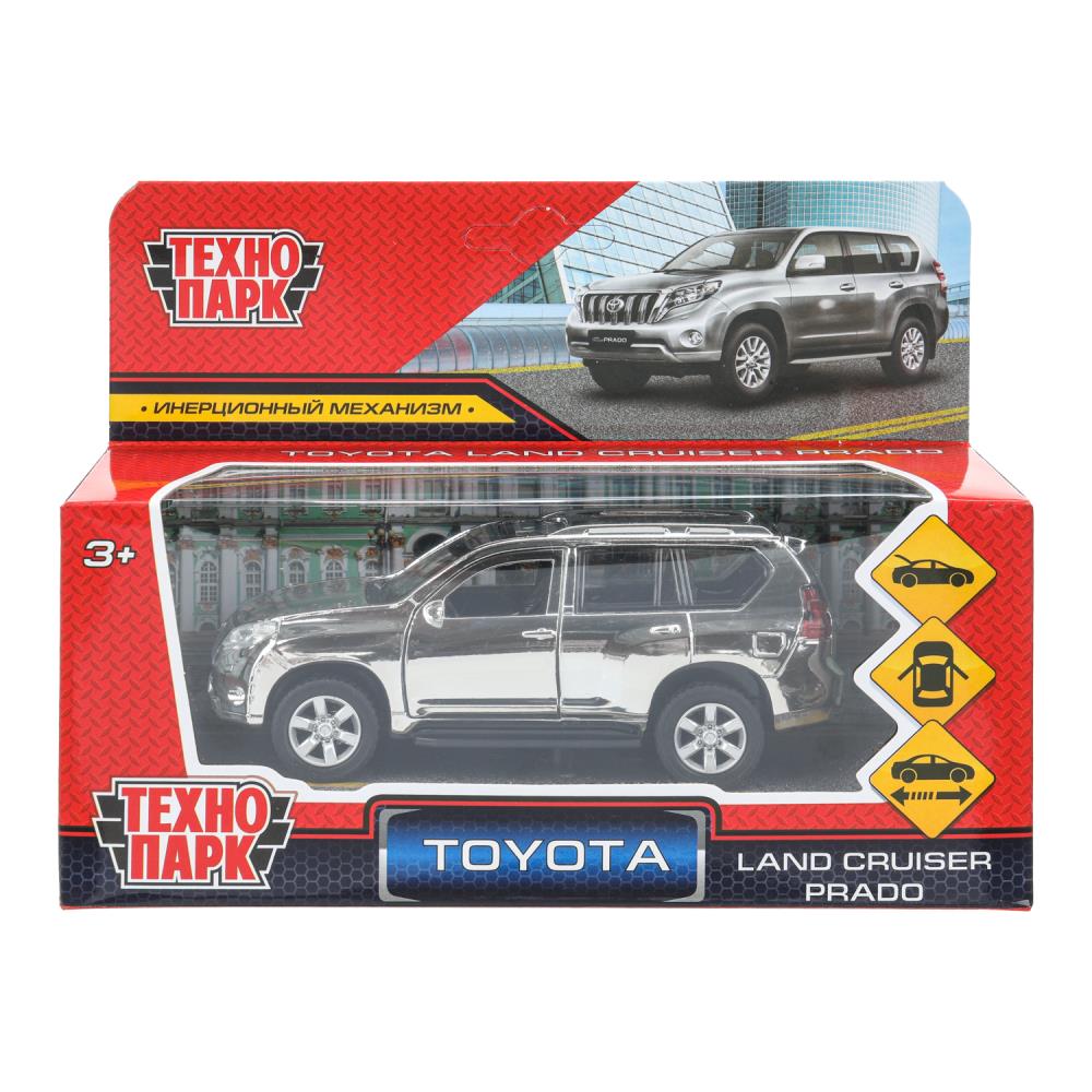 Машина металл TOYOTA PRADO ХРОМ 12 см, двери, багаж, инерц, серебрист, кор. Технопарк в кор.2*36шт
