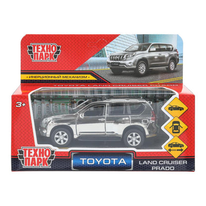 Машина металл TOYOTA PRADO ХРОМ 12 см, двери, багаж, инерц, серебрист, кор. Технопарк в кор.2*36шт