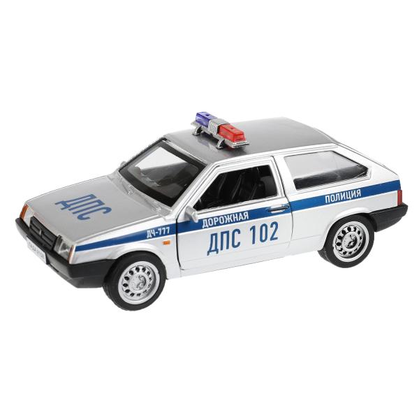 Машина металл LADA-2108 "СПУТНИК" ПОЛИЦИЯ 12 см, двери, багаж, кор. Технопарк в кор.2*36шт