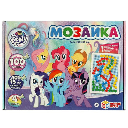 МОЙ МАЛЕНЬКИЙ ПОНИ. Мозаика пластиковая. 100 фишек. 4 цвета. Поле 280х200мм. Умные игры в кор.16шт