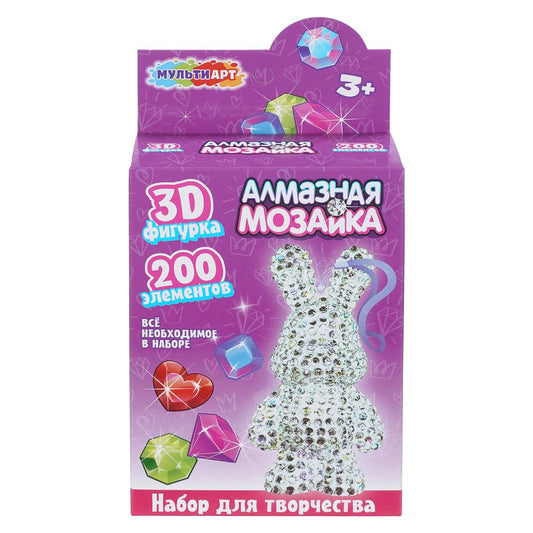 Фигурка-брелок алмазной мозаикой зайчик МУЛЬТИ АРТ в кор.48шт