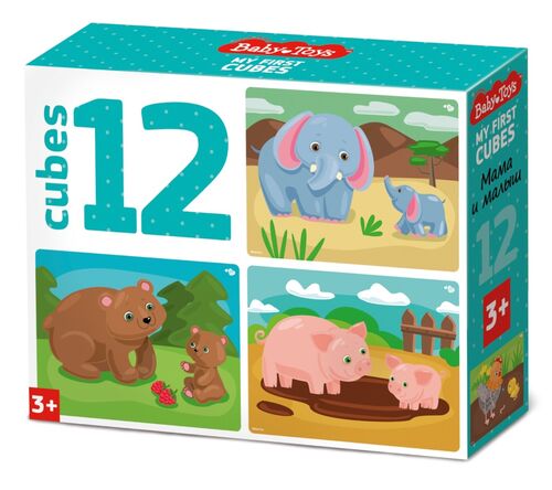 НАБОР ИЗ 12-И КУБИКОВ "МАМА И МАЛЫШ" (БЕЗ ОБКЛЕЙКИ) BABY TOYS в кор.20наб