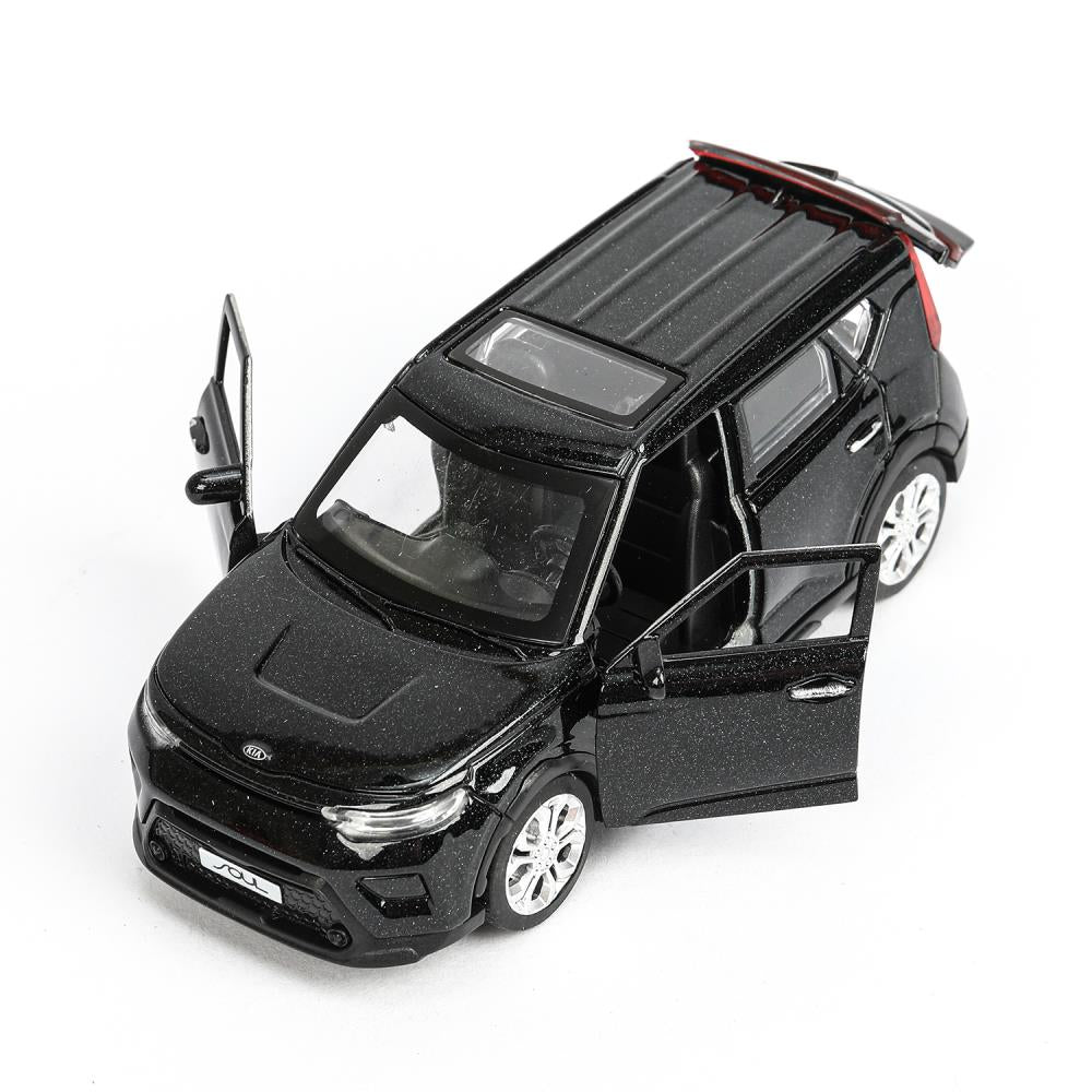Машина металл KIA soul длина 12 см, двери, багаж., инерц, черный, кор. Технопарк в кор.2*36шт