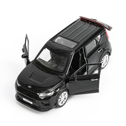 Машина металл KIA soul длина 12 см, двери, багаж., инерц, черный, кор. Технопарк в кор.2*36шт