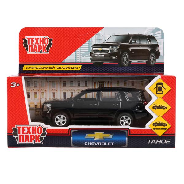 Машина металл CHEVROLET TAHOE длина 12 см, двери, багаж, инерц, черный, кор. Технопарк в кор.2*36шт